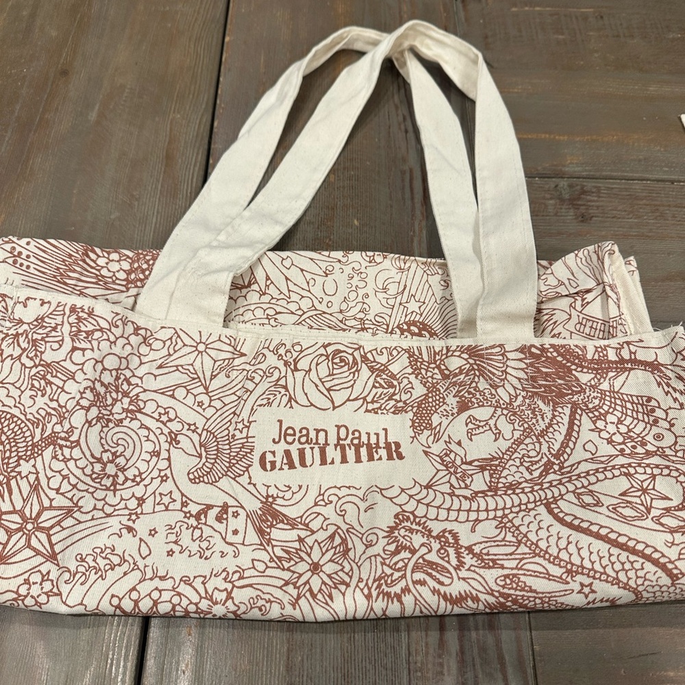 Jean Paul Gaultier JPG Tattoo Tote Bag Fish Dragon Red Beige Canvas - Picture 4 of 4